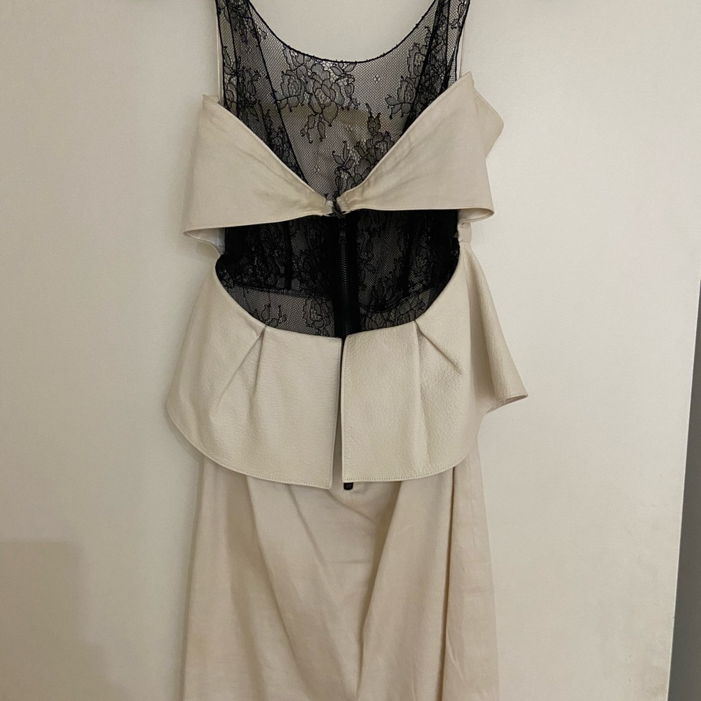 Alice + Olivia off white dress with leather and lace detail